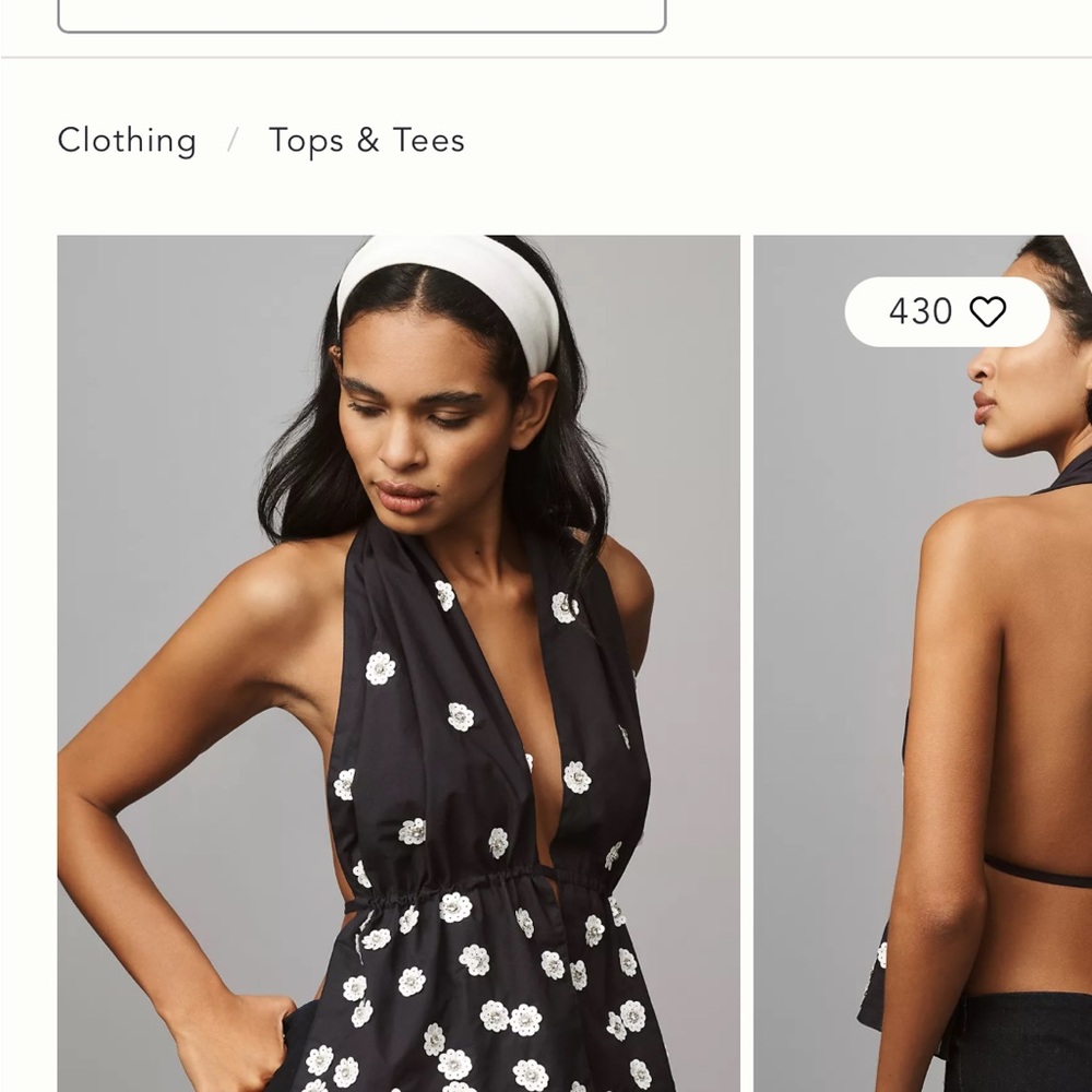 Maeve Black and White Floral Halter Top